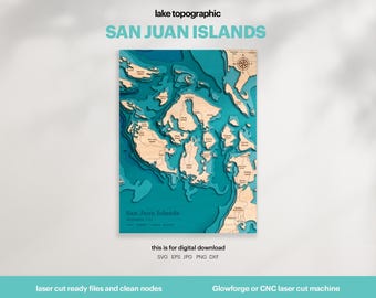 Mapa das Ilhas San Juan em SVG: Decoração 3D Topográfica para Casa à Beira do Lago (Download Digital)