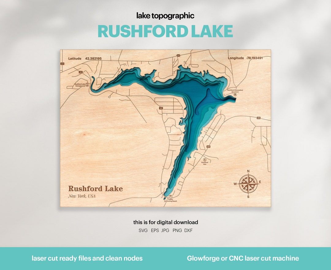 Lake House Decor, Rushford Lake Map SVG, Wood Wall Decor Gift