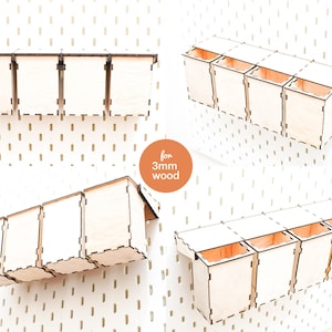 Pegboard accessoires 4 container met deksel 100, pegboard accessoires, hout crafting, pegboard plank, laser gesneden bestand, glowforge, voor 3mm hout