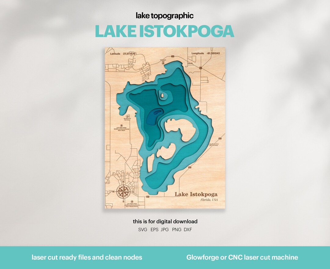 Lake House Decor, Istokpoga Lake Map SVG, Wood Wall Decor Gift
