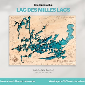 See Haus Dekor, Lac Des Milles Lacs See Karte SVG, Leben am See, Karte Kunst, Holz Wand Dekor Geschenk, Topografisch, 3D Glowforge, DIGITAL DOWNLOAD
