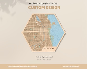 Custom Hexagon Map, Topographic City Map, Custom Laser Cut 3D Wooden Map, Custom Map Gift, Housewarming Gift, DIGITAL DOWNLOAD