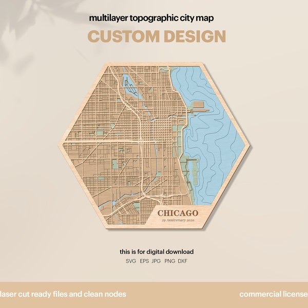 Custom Hexagon Map, Topographic City Map, Custom Laser Cut 3D Wooden Map, Custom Map Gift, Housewarming Gift, DIGITAL DOWNLOAD