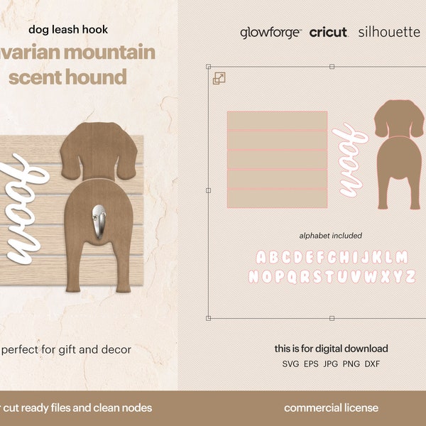 Bavarian Mountain Scent Hound Dog Silhouette SVG, Bavarian Mountain Scent Hound Butt Leash Hook SVG File