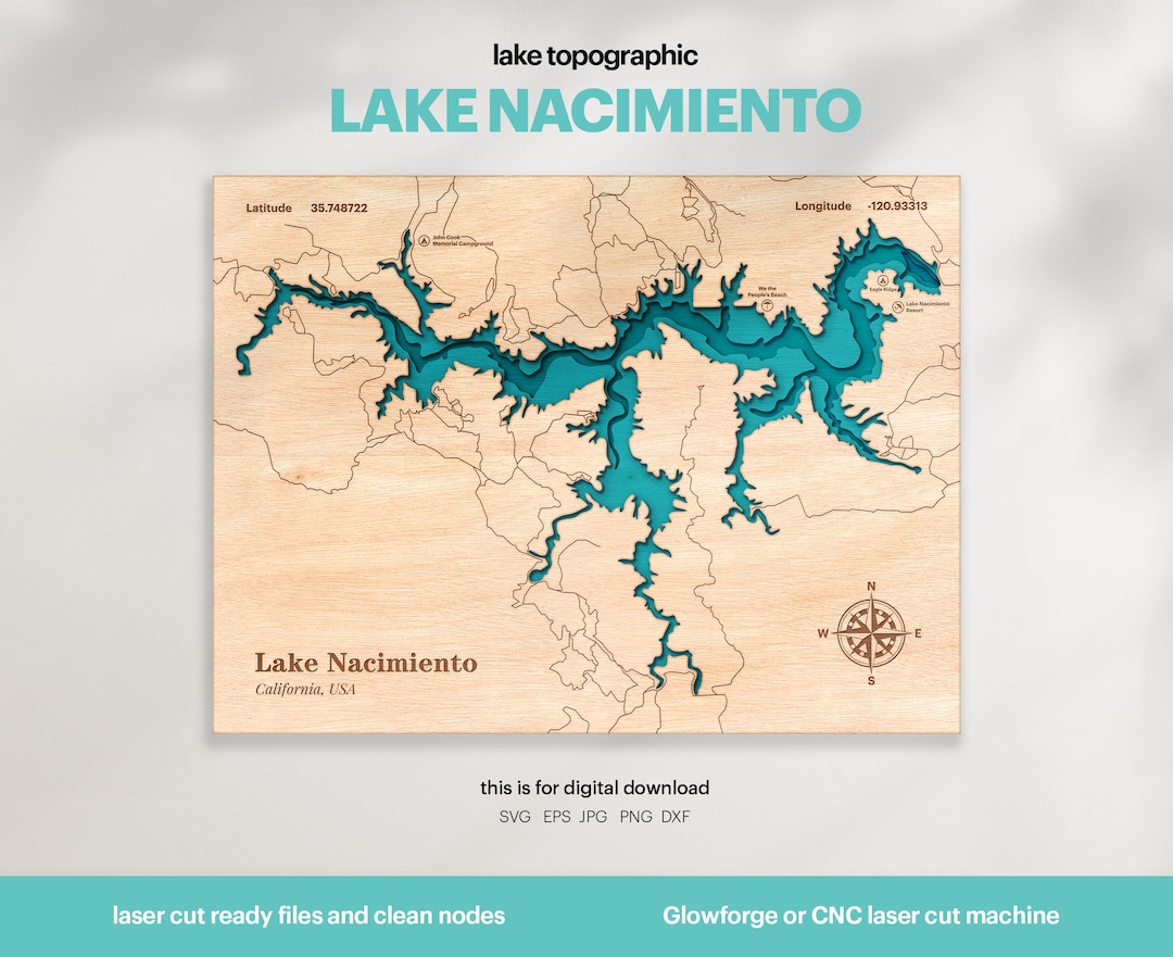 Lake House Decor, Nacimiento Lake Map SVG, Wood Wall Decor Gift