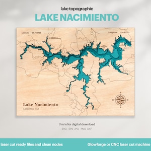 Lake Nacimiento Map SVG: 3D Topographic Laser Cut File (Digital Download)