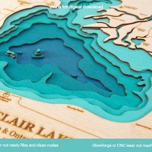 St. Clair Lake topografische kaart SVG, Lake Saint Clair, 3D Wood Lake Sign, houten kaart, muurbord, Home Decor, Laser Cut Files, Glowforge