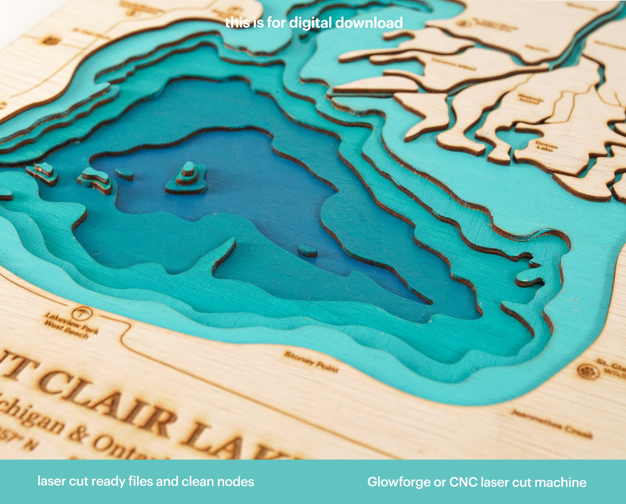 Lake St Clair Topographic Map St. Clair Lake Topographic Map Svg Lake Saint Clair 3D Wood | Etsy Uk