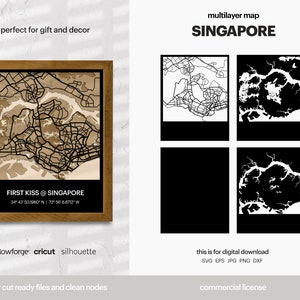 Singapore Gelaagde Stadskaart, Stadskaart Muur Kunst, Multi Layered Stratenplan, Kaart Wanddecoratie, Laser Cut File, Glowforge, SVG File
