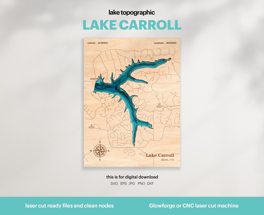 Carroll Lake Topographic Map SVG: Laser Cut Wood Decor (digital ...