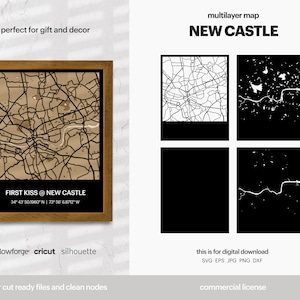 New Castle Layered City Map, City Map Wall Art, Multi Layered Street Map, Map Wall Decoration, Laser Cut File, Glowforge, SVG File