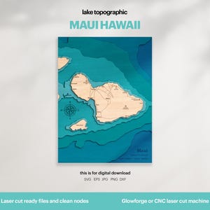 See Haus Dekor, Maui Lake Karte SVG, Holz Wand Dekor Geschenk, Topographisch, 3D Benutzerdefinierte Karten, Bathymetrische Karte Kunst, Xtool, DIGITAL DOWNLOAD