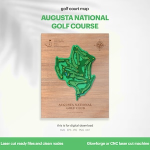 Carte du parcours de golf, carte du club de golf d'Augusta, cadeau pour golfeur, parcours en couches avec carte en bois, cartes personnalisées 3D, art du golf, Xtool, TÉLÉCHARGEMENT NUMÉRIQUE