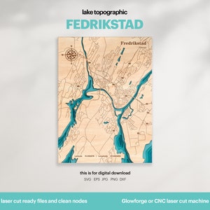 Lake House Decor, Fredrikstad Karte SVG, Holz Wand Dekor Geschenk, Topographisch, 3D Benutzerdefinierte Karten, Bathymetrische Karte Kunst, Xtool, DIGITAL DOWNLOAD