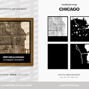 Chicago Karte, Stadt Karte Wandbild, Mehrschichtige Straßen Karte, Karte Wanddekoration, Laser Cut Datei, Glowforge, SVG-Datei