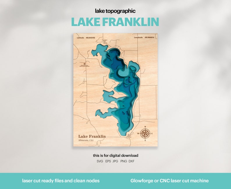 Lake House Decor, Franklin Lake Map SVG, Wood Wall Decor Gift