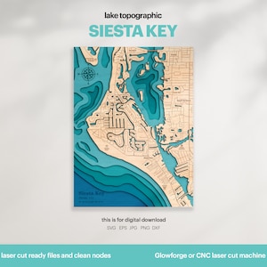 Décoration de maison au bord du lac, carte des clés de la sieste SVG, cadeau de décoration murale en bois, topographique, cartes personnalisées 3D, art de la carte bathymétrique, Xtool, TÉLÉCHARGEMENT NUMÉRIQUE