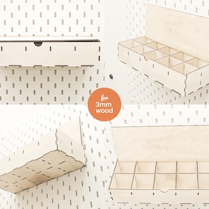 Pegboard Box With Partition Organizer, Pegboard Accessories, Multipurpose Rack, Crafting Tool Shelf, Laser Cut File, Glowforge, For 3mm Wood
