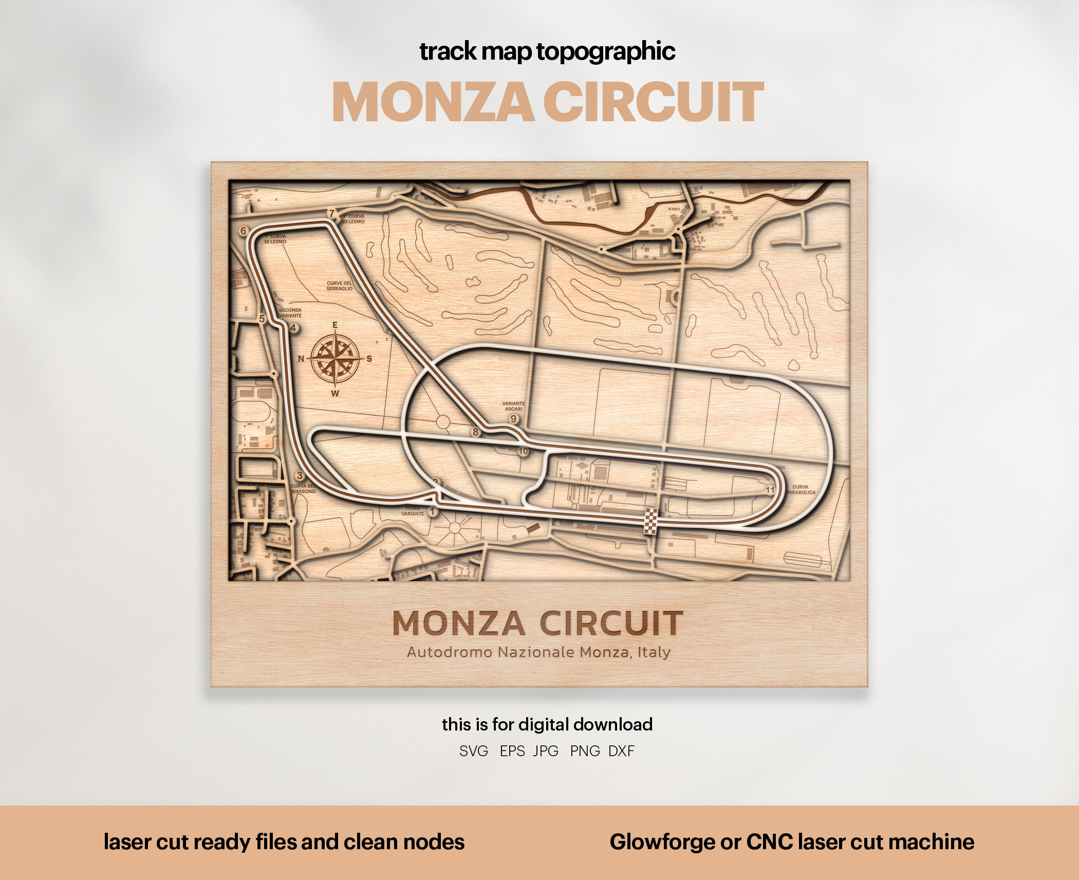 North Milan Race Track Map Topography: Laser Cut 3D Wood (Digital Download)
