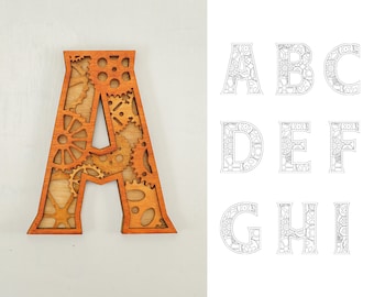 Steampunk Alphabet Laser Cut Files: Multilayer Wooden Letters (SVG, DXF)
