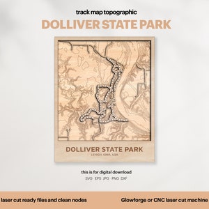 Racebanen kaart topografie, Doliver State Park kaart SVG, beroemde circuit racecircuit, 3D houten baankaarten, Xtool, digitale DOWNLOAD