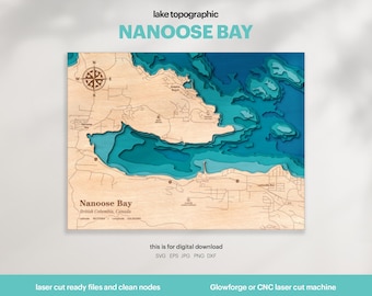 Nanoose Bay Map SVG : 3D Topographic Lake House Decor (Digital Download)