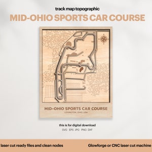 Racetracks kaart topografie, Ohio track kaart SVG, kunst aan de muur, beroemde circuit racecircuit, 3D houten track kaarten, digitale DOWNLOAD