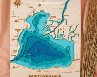 Lake St Clair Topographic Map St. Clair Lake Topographic Map Svg Lake Saint Clair 3D Wood | Etsy Ireland
