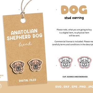 Anatolian Shepherd Stud Earring, Laser Cut File Template, Dog Stud Earrings, Wood Earring SVG, Handmade Craft, Glowforge