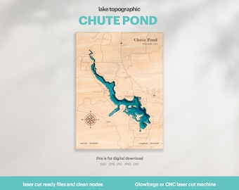 Chute Pond Map SVG : 3D Topographic Lake House Decor (Digital Download)