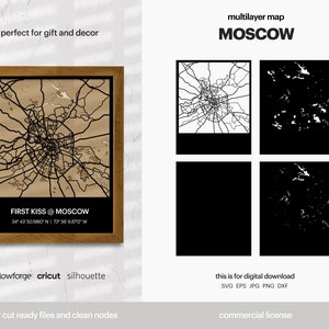 Moskou gelaagde stadsplattegrond, stadskaart kunst aan de muur, multi-gelaagde stratenkaart, kaart wanddecoratie, laser gesneden bestand, Glowforge, SVG-bestand