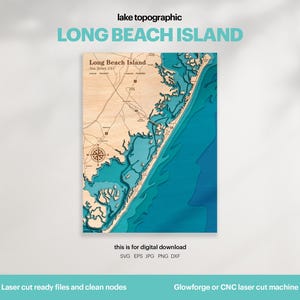 Lake House Decor, Long Beach Island Karte SVG, Holz Wanddekor Geschenk, Topographisch, 3D Benutzerdefinierte Karten, Bathymetrische Karte Kunst, Xtool, DIGITAL DOWNLOAD