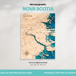 See Haus Dekor, Nova Scotia Kanada See Karte SVG, Holz Wand Dekor Geschenk, Topographisch, 3D Benutzerdefinierte Karten, Wandkunst, Xtool, DIGITAL DOWNLOAD