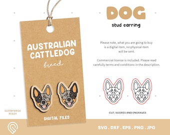 Australian Cattle Stud Earring, Laser Cut File, Dog Stud Earrings, Wood Earring SVG, Dog Lover Gift, Engrave Accessories File, Glowforge