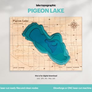 Decoración de casa de lago, Mapa SVG del lago Pigeon, Decoración de pared de madera para regalar, Topográfico, Mapas personalizados en 3D, Arte de mapas batimétricos, Xtool, DESCARGA DIGITAL