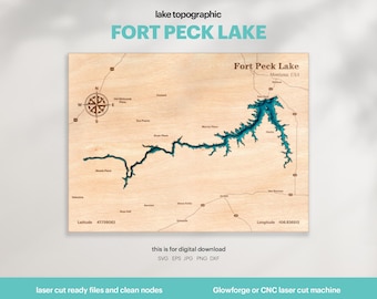Fort Peck Lake Map SVG : 3D Topographic Lake House Decor (Digital Download)