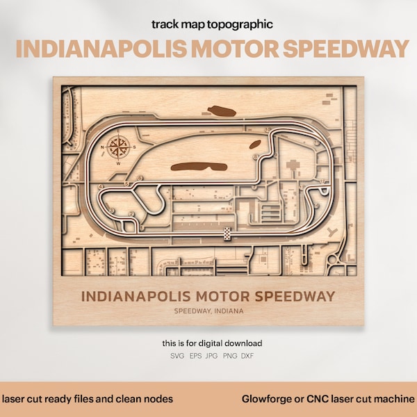 Rennstrecken Karte Topographie, Indiana Track Map SVG, berühmte Rennstrecke, 3D Holz Track Maps, DIGITAL DOWNLOAD