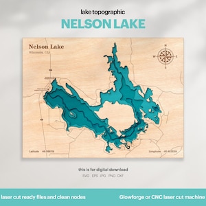 Nelson Lake Topographic Map SVG: 3D Wood Wall Art (Digital Download)