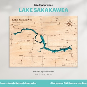 Lake Sakakawea Topographic Map SVG: Laser Cut Wood Decor (Digital Download)