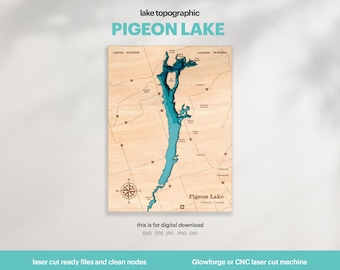 Pigeon Lake Map SVG : 3D Topographic Lake House Decor (Digital Download)