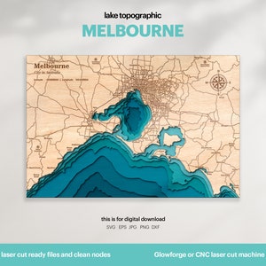 Arredamento Lake House, Mappa dell'isola di Melbourne SVG, Regalo di decorazioni per pareti in legno, Topografiche, Mappe personalizzate 3D, Arte della mappa batimetrica, Xtool, DOWNLOAD DIGITALE