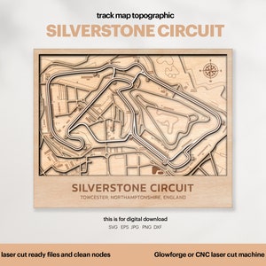 Racetracks kaart topografie, Engeland circuitkaart SVG, beroemde circuit racebaan, 3D houten baankaarten, Xtool, Glowforge, digitale DOWNLOAD