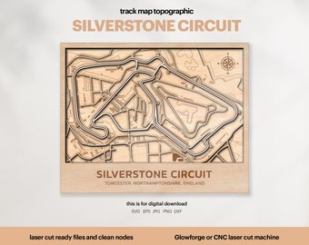 Race Tracks Map Topography, England Track Map SVG, Famous Circuit Racing Track, 3D Wood Track Maps, Xtool, Glowforge, DIGITAL DOWNLOAD