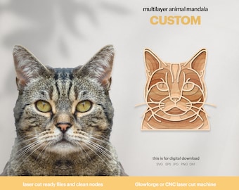 Custom Cat Mandala SVG: Multilayer Pet Portrait, Laser Cut File (Digital Download)