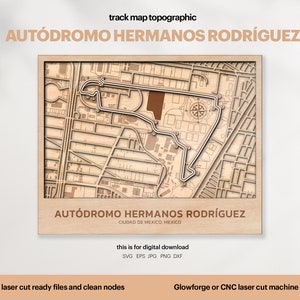 Racetracks kaart topografie, Mexico City track kaart SVG, beroemde circuit racecircuit, 3D houten track kaarten, Xtool, digitale DOWNLOAD