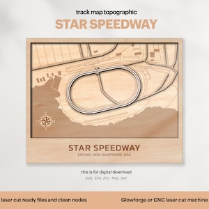 Racetracks kaart topografie, Star Speedway kaart SVG, beroemde circuit racecircuit, 3D houten track kaarten, aangepaste ontwerp vector, digitale DOWNLOAD