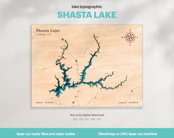 Shasta Lake Map SVG : 3D Topographic Lake House Decor (Digital Download)
