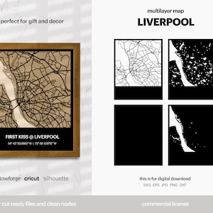 Liverpool gelaagde stadsplattegrond, stadskaart kunst aan de muur, meerlagige stratenkaart, kaart wanddecoratie, laser gesneden bestand, Glowforge, SVG-bestand
