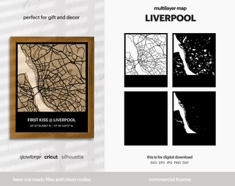 Liverpool Layered City Map, City Map Wall Art, Multi Layered Street Map, Map Wall Decoration, Laser Cut File, Glowforge, SVG File