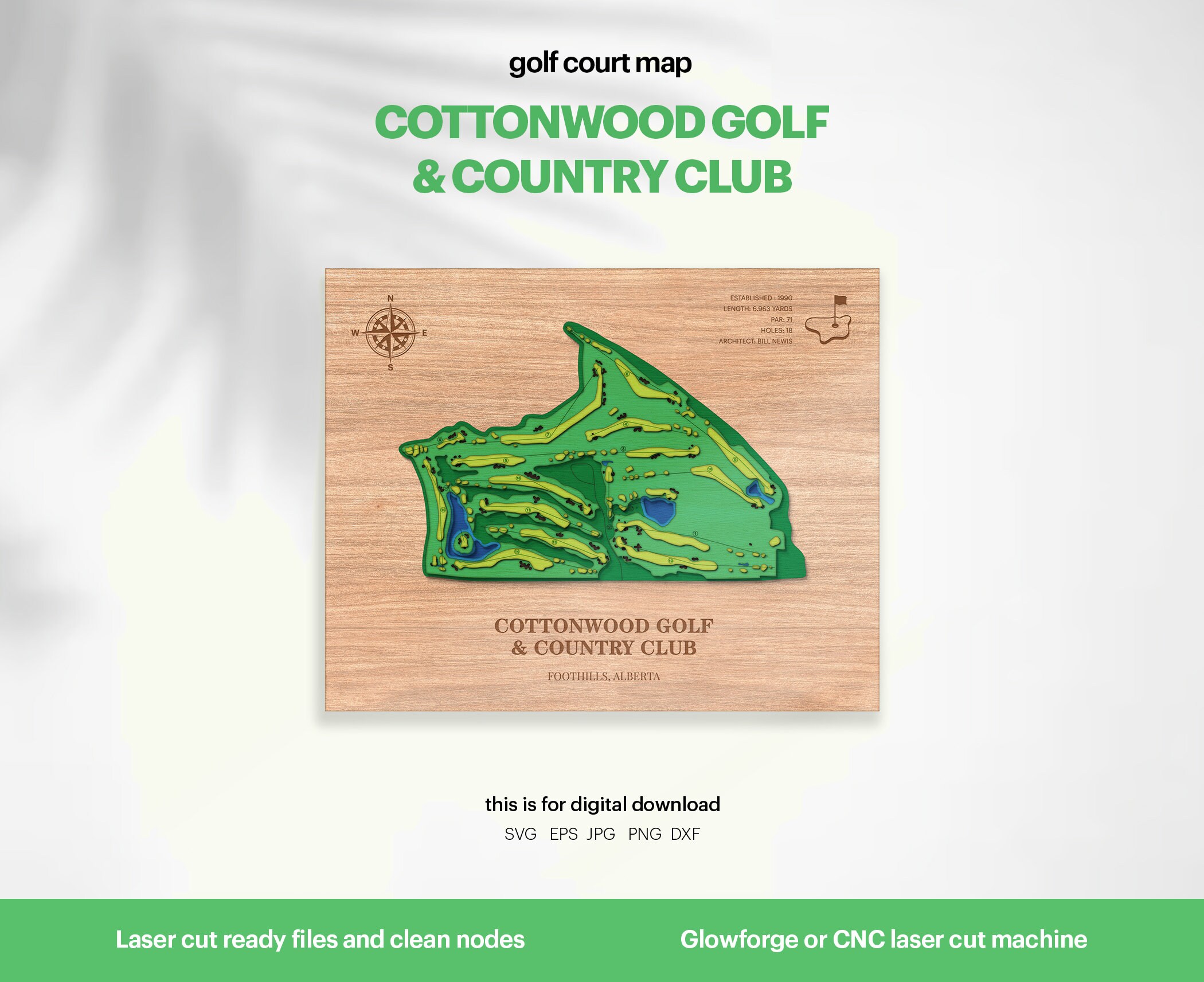 Foothills Country Golf Club Course Map: Laser Cut Wood Map (Digital Download)